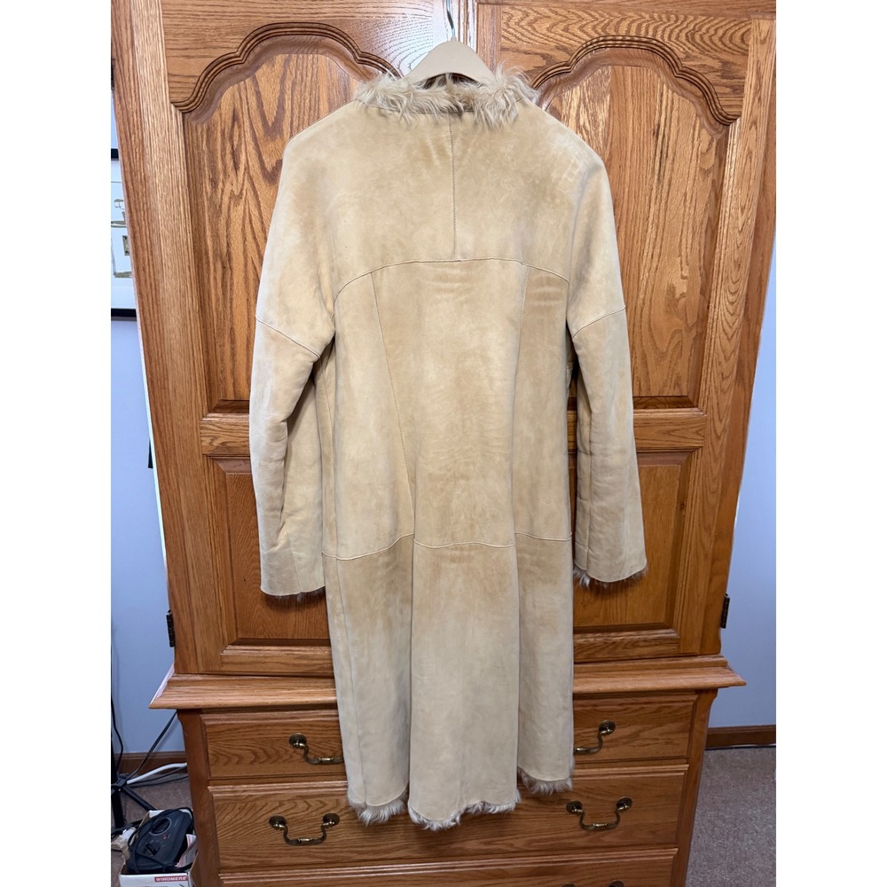 Sundance Catalog Archival M Tan Suede Leather Shearling Fur Long Coat Boho - Picture 10 of 11